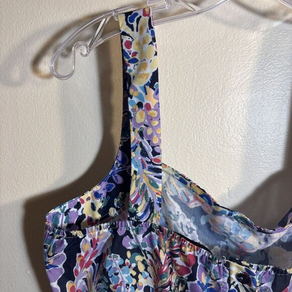 AQUA Multi-Color Floral Crop Sleeveless Tank Top Back Button Tie Women's XL - Picture 7 of 14